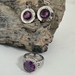 Purple Cocktail Ring & Earring Set